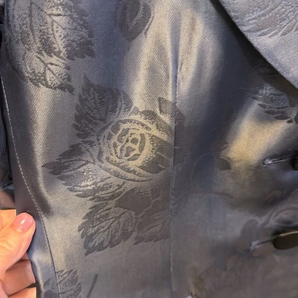 DESIGNER Vintage Yves Saint Laurent Suit Jacket Skirt Blue Brocade Women’s 12 - Picture 3 of 10